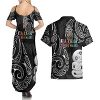 Kia Hara Te reo Maori Couples Matching Summer Maxi Dress and Hawaiian Shirt Manaia Moko Pattern
