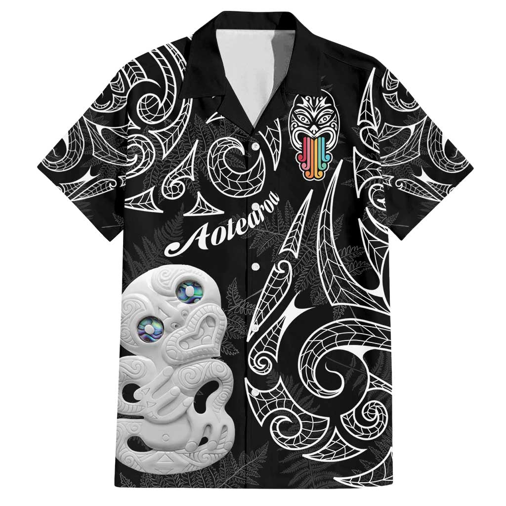 Kia Hara Te reo Maori Family Matching Tank Maxi Dress and Hawaiian Shirt Manaia Moko Pattern LT7 Dad's Shirt - Short Sleeve Black - Polynesian Pride