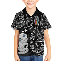 Kia Hara Te reo Maori Family Matching Tank Maxi Dress and Hawaiian Shirt Manaia Moko Pattern LT7 Son's Shirt Black - Polynesian Pride