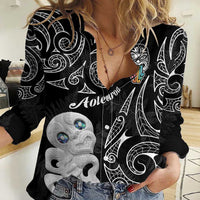 Kia Hara Te reo Maori Women Casual Shirt Manaia Moko Pattern