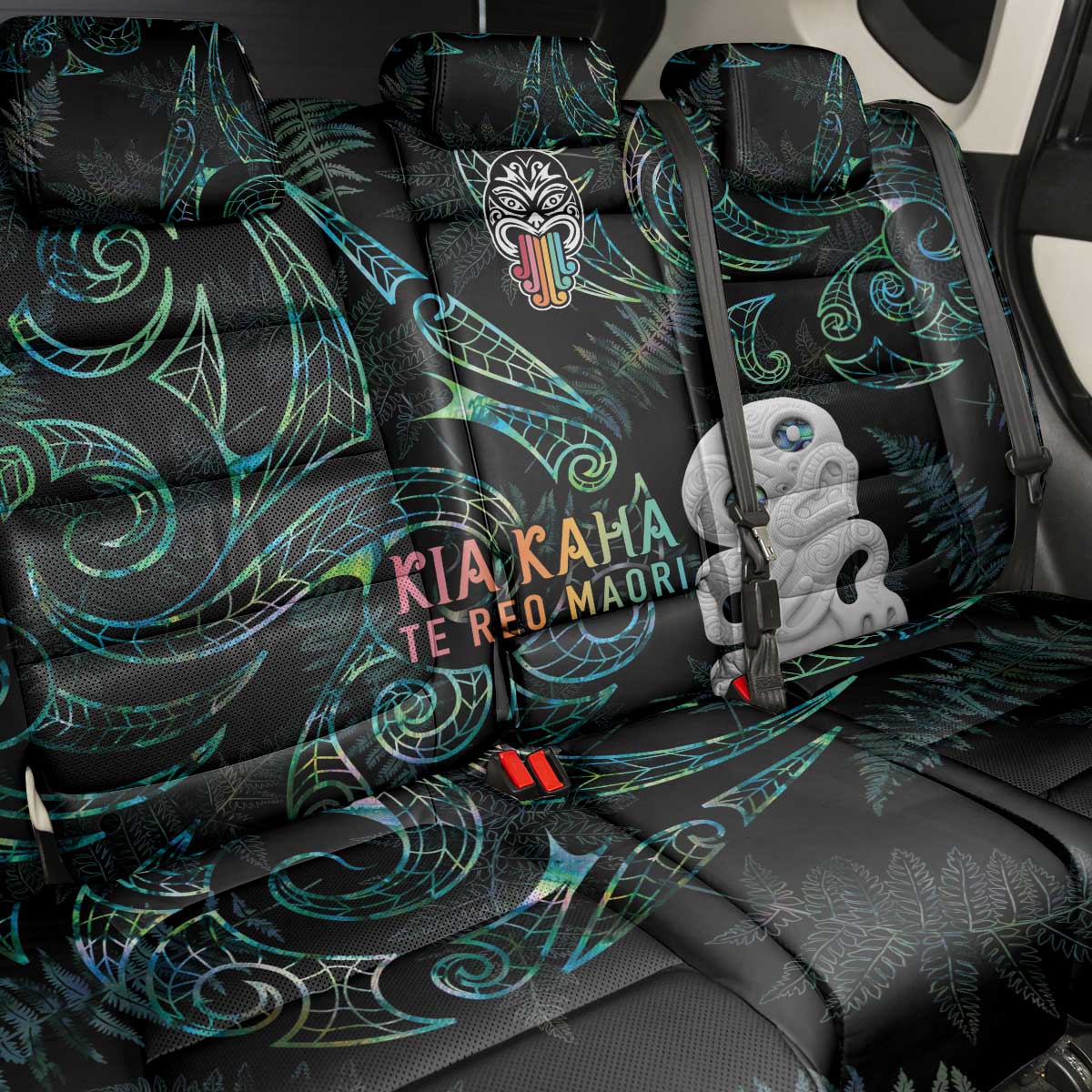 Kia Hara Te reo Maori Back Car Seat Cover Manaia Moko Mix Paua Shell