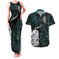 Kia Hara Te reo Maori Couples Matching Tank Maxi Dress and Hawaiian Shirt Manaia Moko Mix Paua Shell