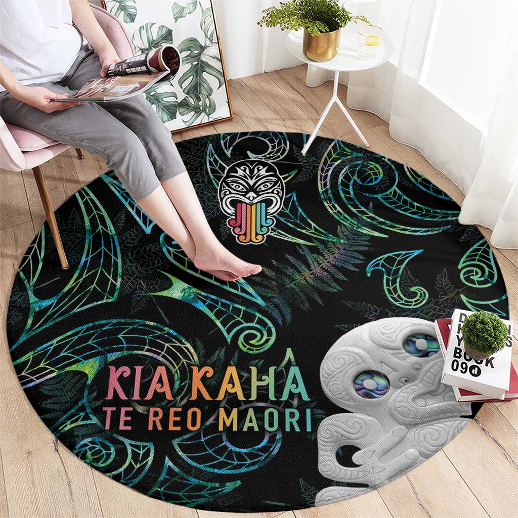 Kia Hara Te reo Maori Round Carpet Manaia Moko Mix Paua Shell LT7 - Polynesian Pride