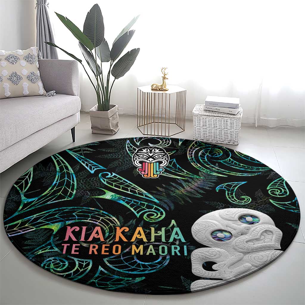 Kia Hara Te reo Maori Round Carpet Manaia Moko Mix Paua Shell LT7 - Polynesian Pride