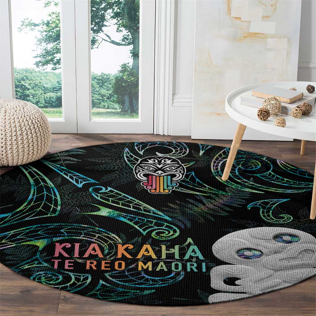 Kia Hara Te reo Maori Round Carpet Manaia Moko Mix Paua Shell LT7 - Polynesian Pride