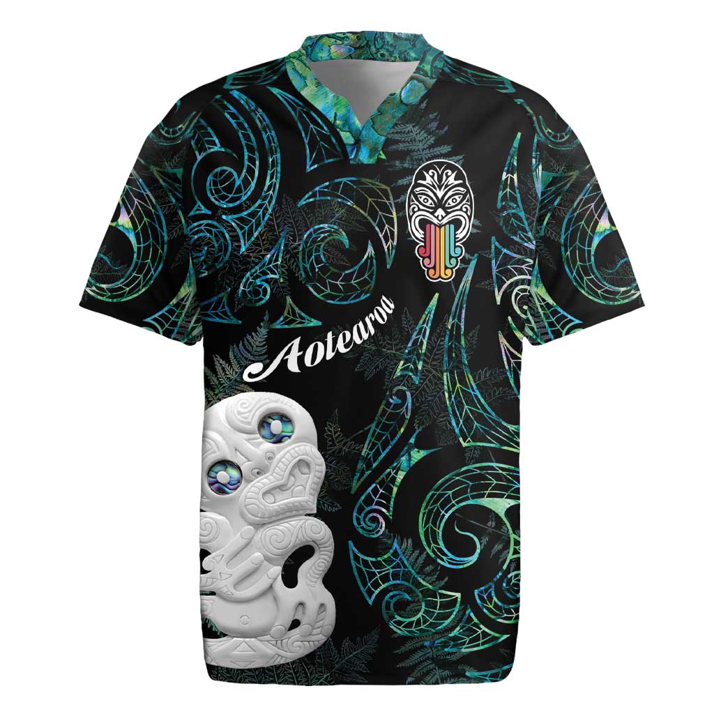 Kia Hara Te reo Maori Rugby Jersey Manaia Moko Mix Paua Shell