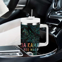 Kia Hara Te reo Maori Tumbler With Handle Manaia Moko Mix Paua Shell