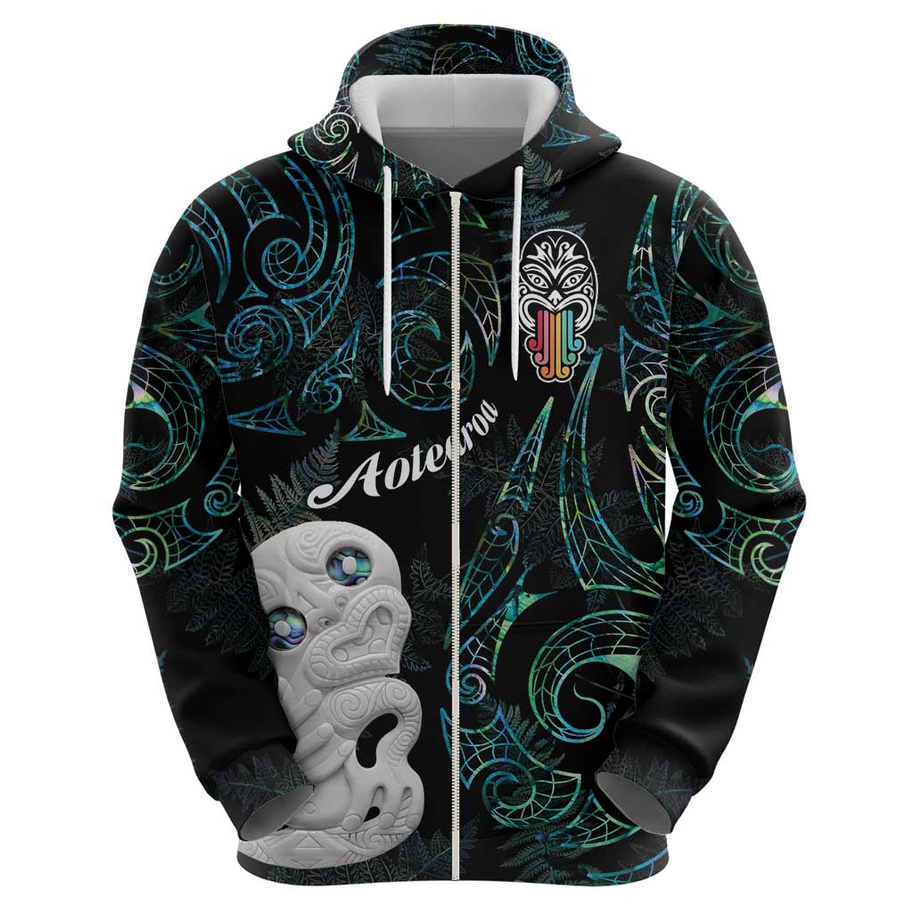 Kia Hara Te reo Maori Zip Hoodie Manaia Moko Mix Paua Shell LT7 - Polynesian Pride