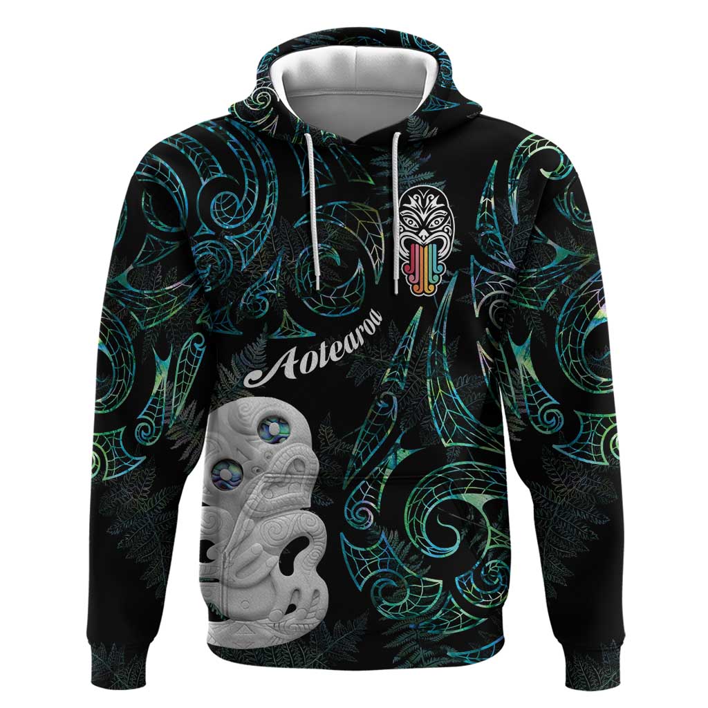 Kia Hara Te reo Maori Zip Hoodie Manaia Moko Mix Paua Shell LT7 Pullover Hoodie Green - Polynesian Pride