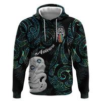 Kia Hara Te reo Maori Zip Hoodie Manaia Moko Mix Paua Shell LT7 Pullover Hoodie Green - Polynesian Pride
