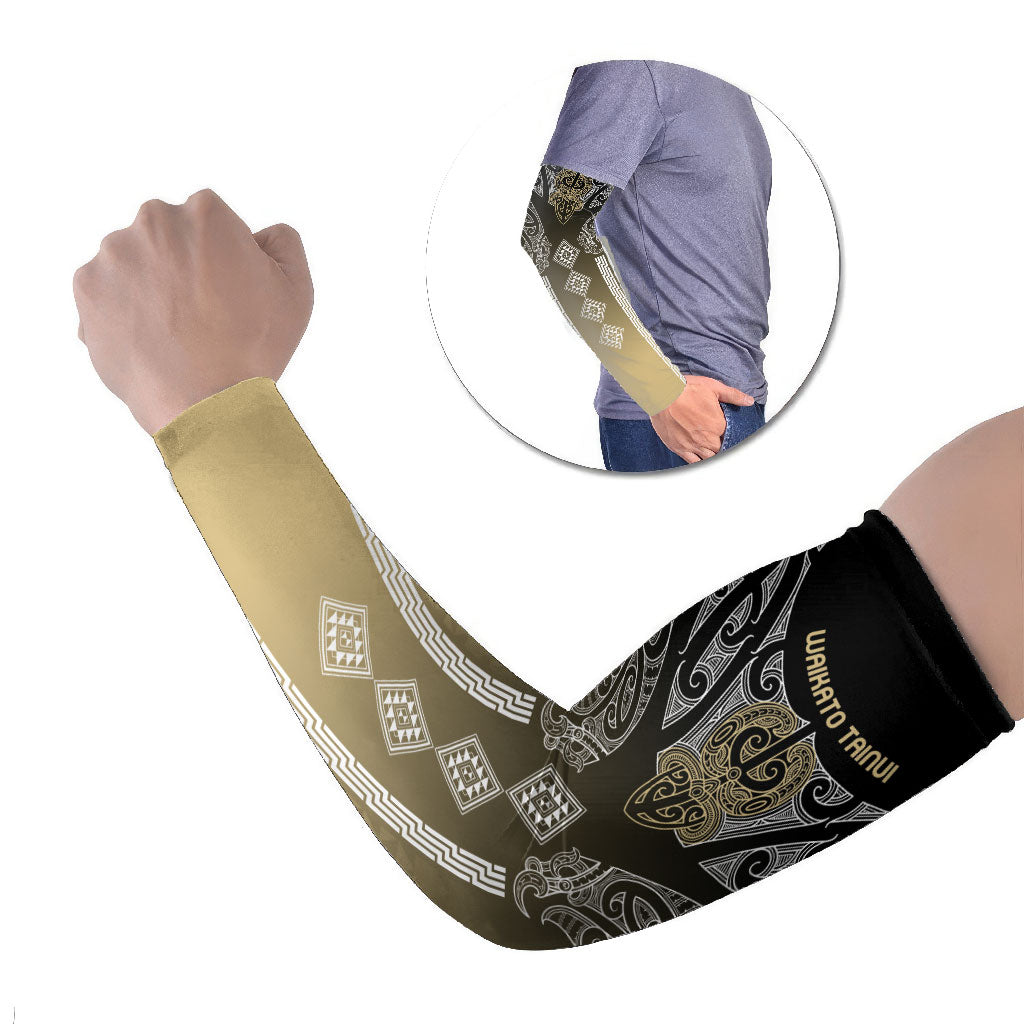 Aotearoa Maori Iwi Heritage Arm Sleeves Waikato Tainui Parauri LT7 Set of 2 Earth Gold - Polynesian Pride