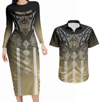 Aotearoa Maori Iwi Heritage Couples Matching Long Sleeve Bodycon Dress and Hawaiian Shirt Waikato Tainui Parauri