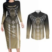 Aotearoa Maori Iwi Heritage Couples Matching Long Sleeve Bodycon Dress and Long Sleeve Button Shirt Waikato Tainui Parauri