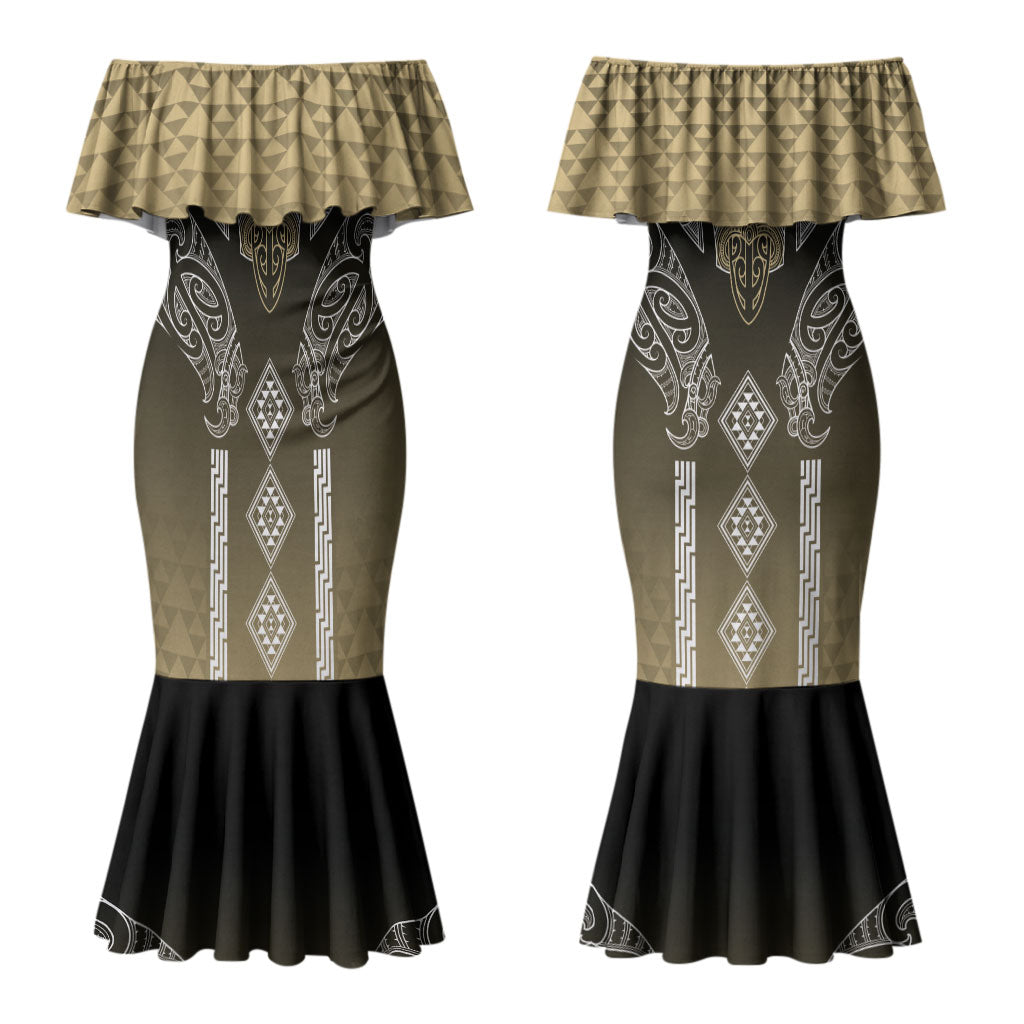 Aotearoa Maori Iwi Heritage Couples Matching Mermaid Dress and Long Sleeve Button Shirt Waikato Tainui Parauri