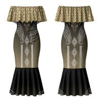 Aotearoa Maori Iwi Heritage Couples Matching Mermaid Dress and Long Sleeve Button Shirt Waikato Tainui Parauri