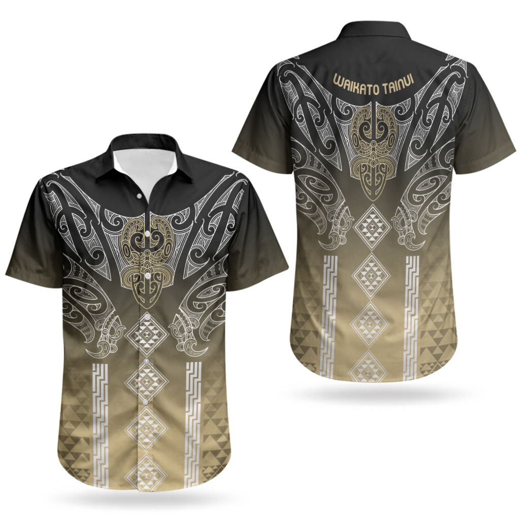 Aotearoa Maori Iwi Heritage Couples Matching Off The Shoulder Long Sleeve Dress and Hawaiian Shirt Waikato Tainui Parauri