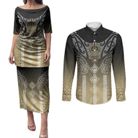 Aotearoa Maori Iwi Heritage Couples Matching Puletasi and Long Sleeve Button Shirt Waikato Tainui Parauri