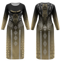 Aotearoa Maori Iwi Heritage Family Matching Long Sleeve Bodycon Dress and Hawaiian Shirt Waikato Tainui Parauri