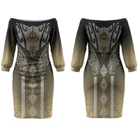 Aotearoa Maori Iwi Heritage Family Matching Off The Shoulder Long Sleeve Dress and Hawaiian Shirt Waikato Tainui Parauri