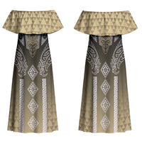 Aotearoa Maori Iwi Heritage Family Matching Off Shoulder Maxi Dress and Hawaiian Shirt Waikato Tainui Parauri