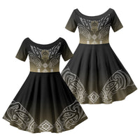 Aotearoa Maori Iwi Heritage Family Matching Off Shoulder Maxi Dress and Hawaiian Shirt Waikato Tainui Parauri