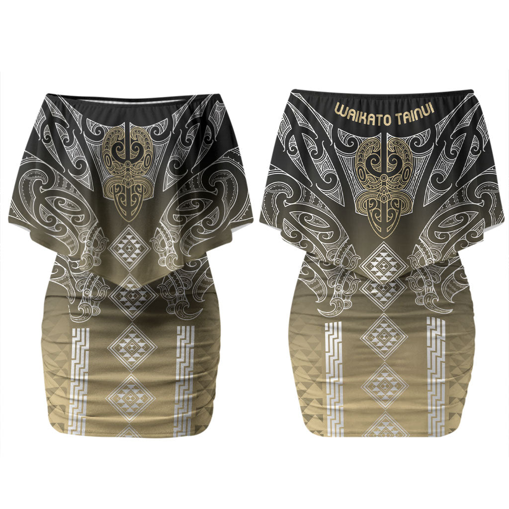 Aotearoa Maori Iwi Heritage Family Matching Off Shoulder Short Dress and Hawaiian Shirt Waikato Tainui Parauri