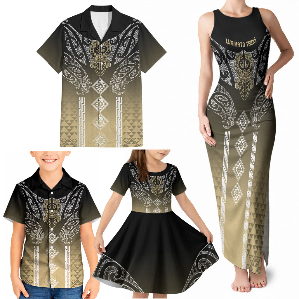 Aotearoa Maori Iwi Heritage Family Matching Tank Maxi Dress and Hawaiian Shirt Waikato Tainui Parauri