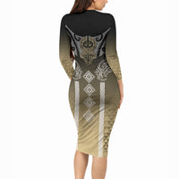 Aotearoa Maori Iwi Heritage Long Sleeve Bodycon Dress Waikato Tainui Parauri
