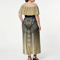 Aotearoa Maori Iwi Heritage Off Shoulder Maxi Dress Waikato Tainui Parauri