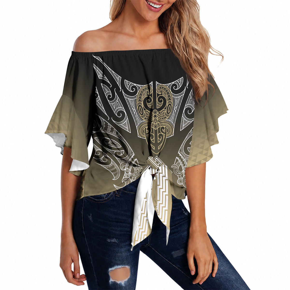 Aotearoa Maori Iwi Heritage Off Shoulder Wrap Waist Top Waikato Tainui Parauri