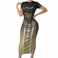 Aotearoa Maori Iwi Heritage Short Sleeve Bodycon Dress Waikato Tainui Parauri