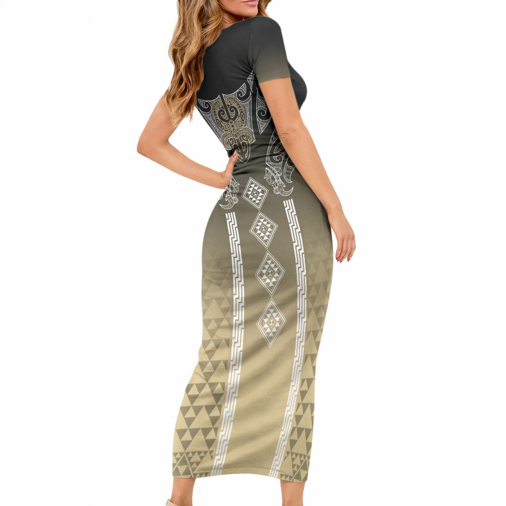 Aotearoa Maori Iwi Heritage Short Sleeve Bodycon Dress Waikato Tainui Parauri