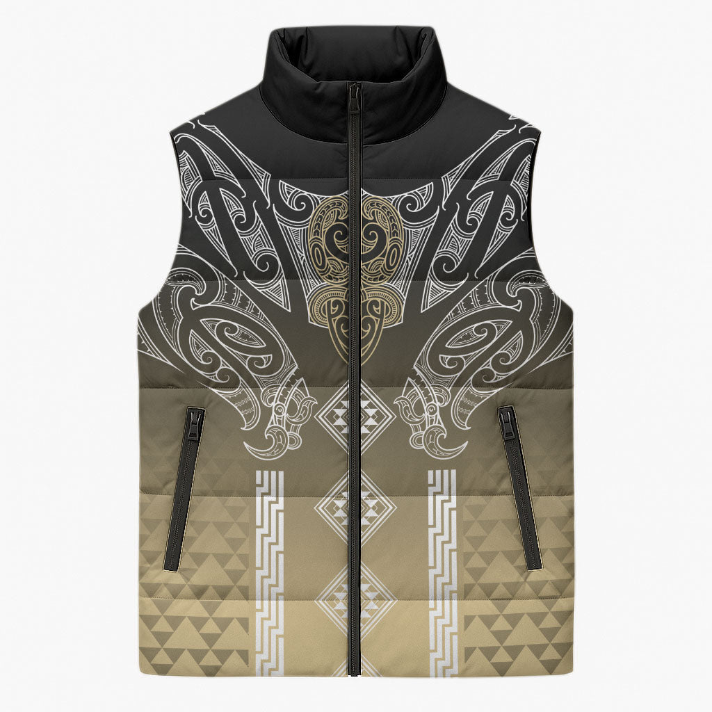 Aotearoa Maori Iwi Heritage Sleeveless Puffer Jacket Waikato Tainui Parauri LT7 Unisex Earth Gold - Polynesian Pride