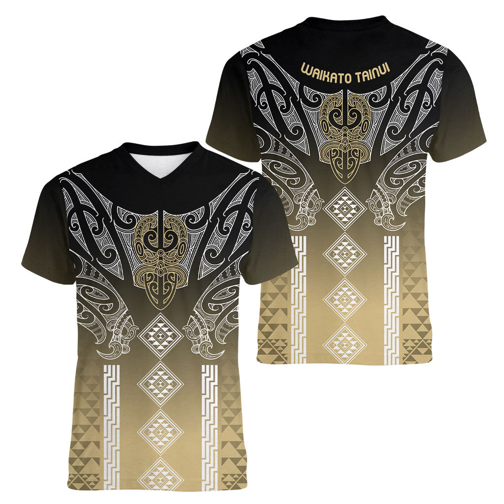 Aotearoa Maori Iwi Heritage Women V-Neck T-Shirt Waikato Tainui Parauri