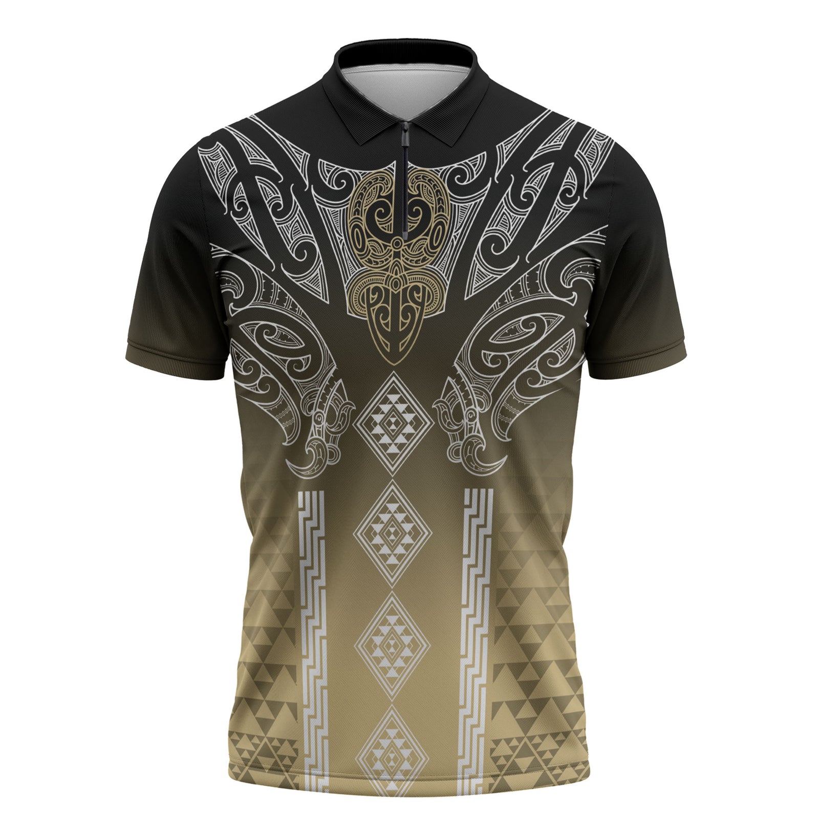 Aotearoa Maori Iwi Heritage Zipper Polo Shirt Waikato Tainui Parauri LT7 Earth Gold - Polynesian Pride