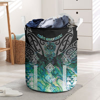 Aotearoa Maori Iwi Heritage Laundry Basket Ngati Kahungunu Paua Shell Turquoise
