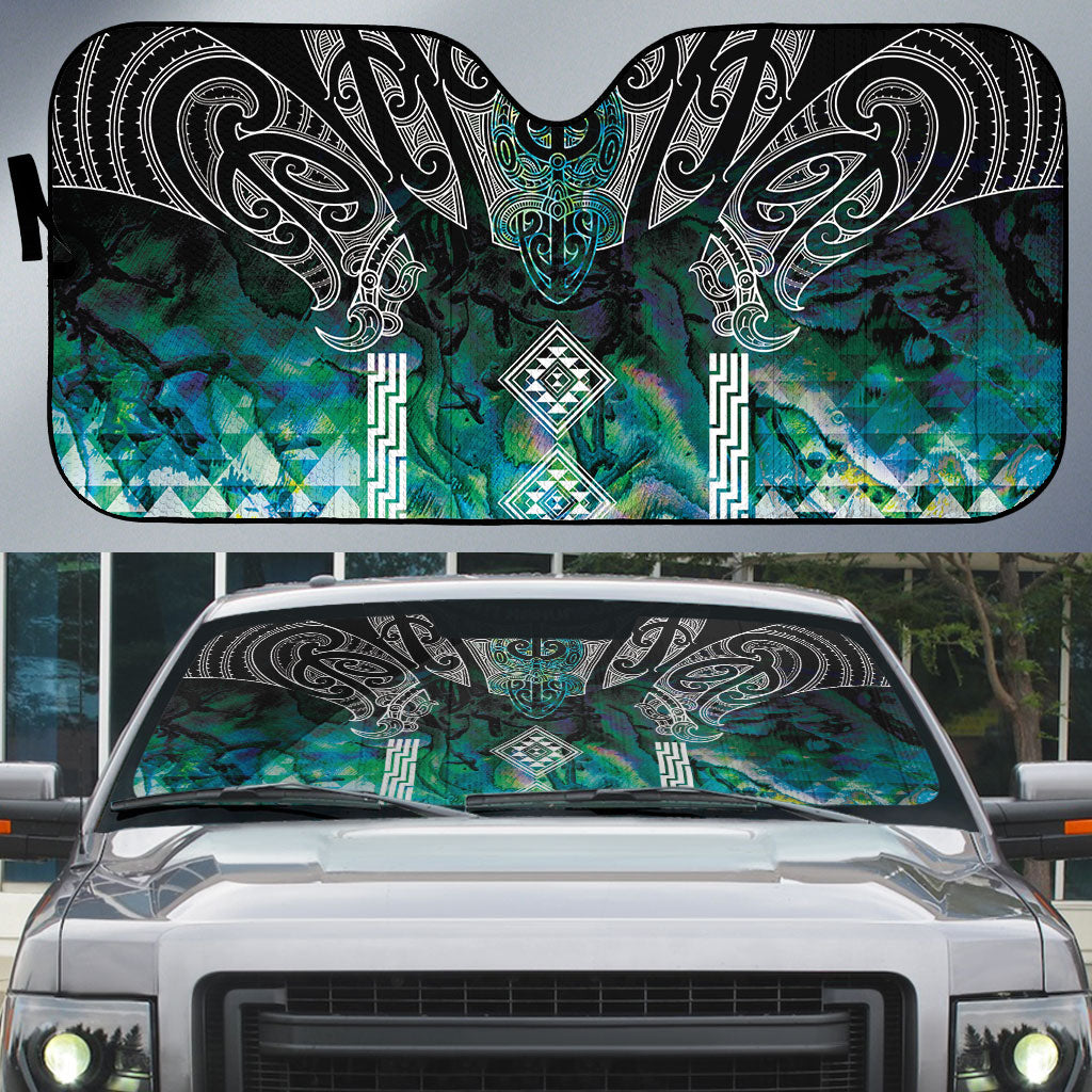 Aotearoa Maori Iwi Heritage Auto Sun Shade Ngati Kahungunu Paua Shell Turquoise