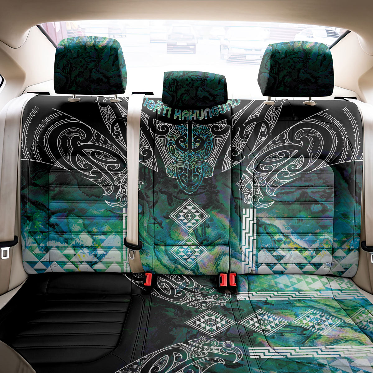 Aotearoa Maori Iwi Heritage Back Car Seat Cover Ngati Kahungunu Paua Shell Turquoise