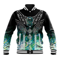 Aotearoa Maori Iwi Heritage Baseball Jacket Ngati Kahungunu Paua Shell Turquoise