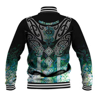 Aotearoa Maori Iwi Heritage Baseball Jacket Ngati Kahungunu Paua Shell Turquoise