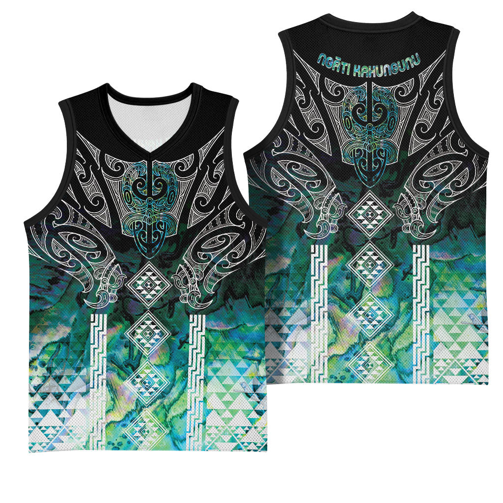 Aotearoa Maori Iwi Heritage Basketball Jersey Ngati Kahungunu Paua Shell Turquoise