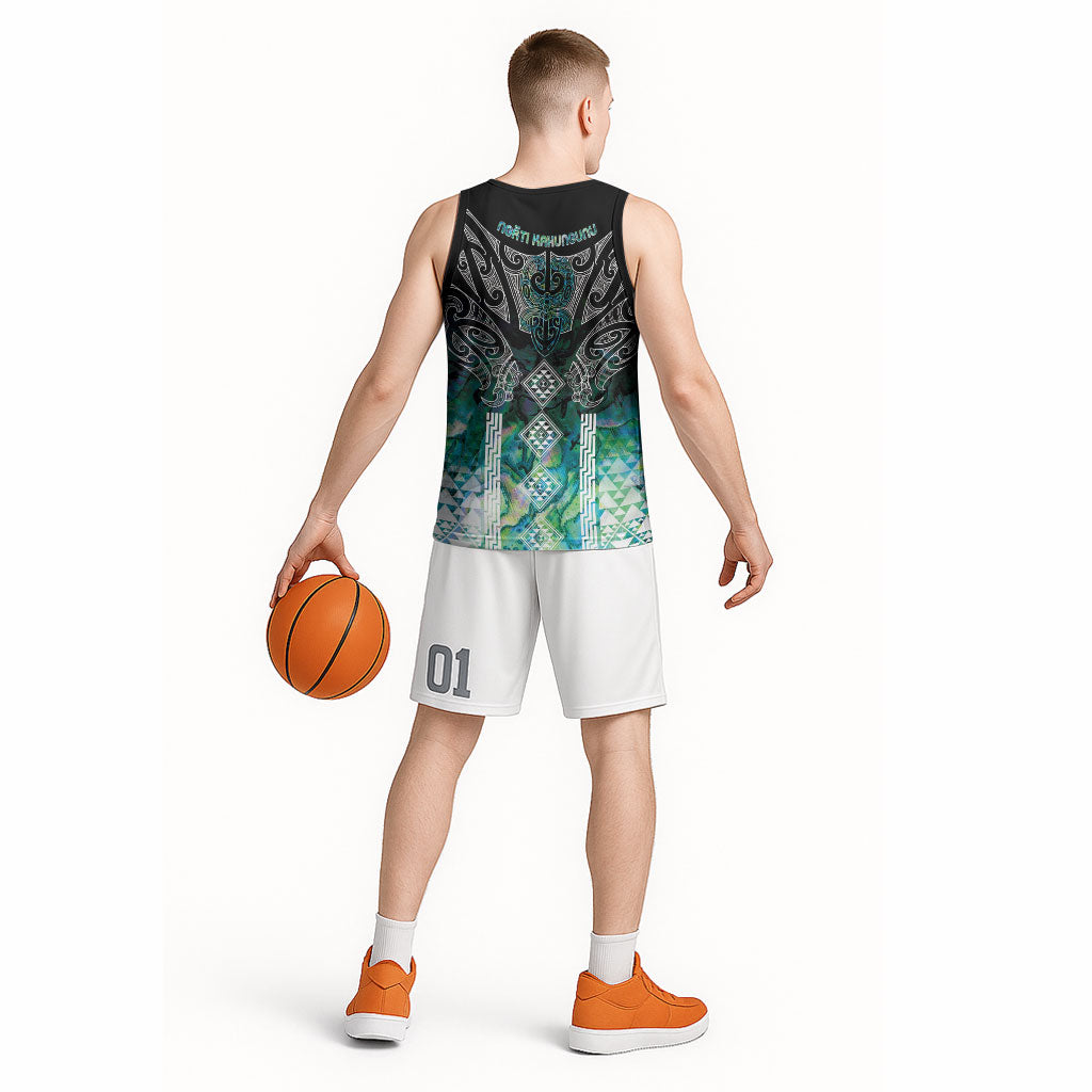 Aotearoa Maori Iwi Heritage Basketball Jersey Ngati Kahungunu Paua Shell Turquoise