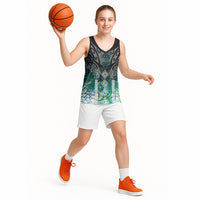 Aotearoa Maori Iwi Heritage Basketball Jersey Ngati Kahungunu Paua Shell Turquoise