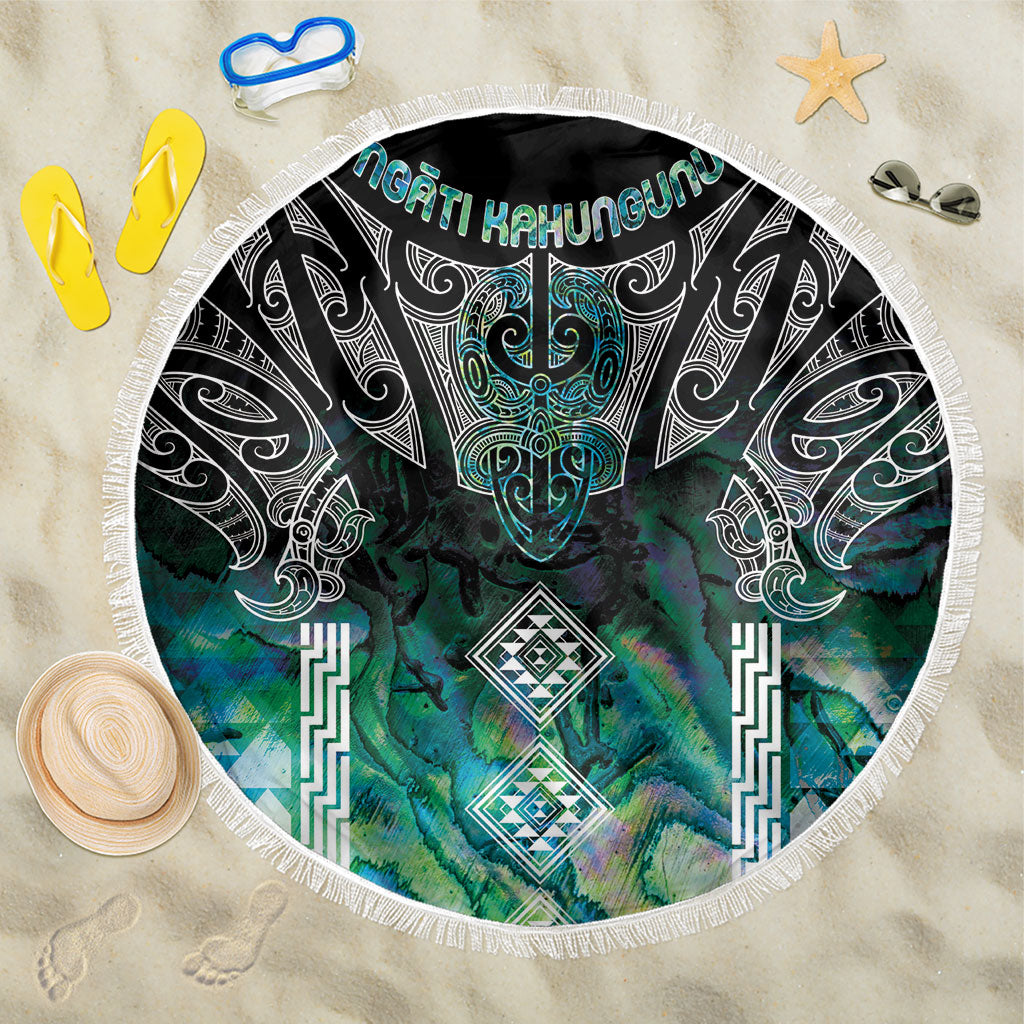 Aotearoa Maori Iwi Heritage Beach Blanket Ngati Kahungunu Paua Shell Turquoise