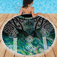 Aotearoa Maori Iwi Heritage Beach Blanket Ngati Kahungunu Paua Shell Turquoise