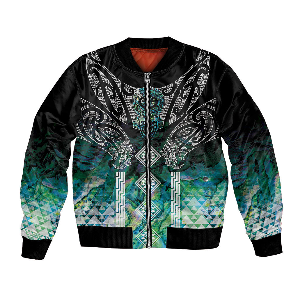 Aotearoa Maori Iwi Heritage Bomber Jacket Ngati Kahungunu Paua Shell Turquoise LT7 Unisex Green Blue - Polynesian Pride
