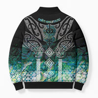 Aotearoa Maori Iwi Heritage Bomber Puffer Jacket Ngati Kahungunu Paua Shell Turquoise