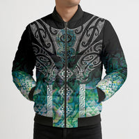 Aotearoa Maori Iwi Heritage Bomber Puffer Jacket Ngati Kahungunu Paua Shell Turquoise