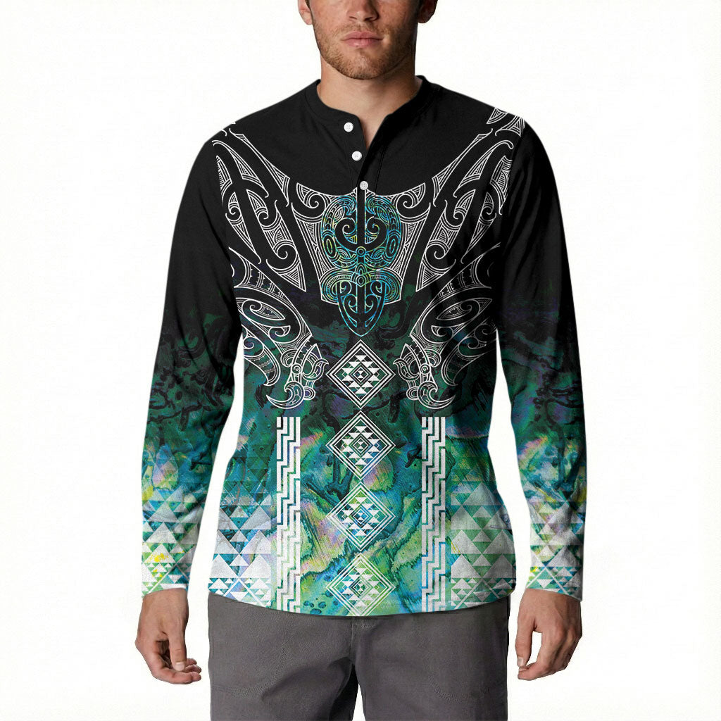 Aotearoa Maori Iwi Heritage Button Sweatshirt Ngati Kahungunu Paua Shell Turquoise
