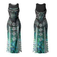 Aotearoa Maori Iwi Heritage Couples Matching Tank Maxi Dress and Hawaiian Shirt Ngati Kahungunu Paua Shell Turquoise